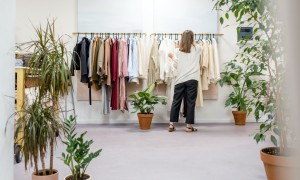conscious shopping in clothing store and make a change shop less